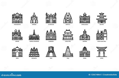 Asian Cities Landmarks Icons Stock Vector - Illustration of asian ...