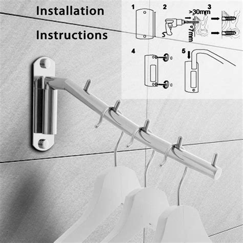 LNGOOR Folding Wall Mounted Clothes Hanger Rack Wall Clothes Hanger Stainless Steel Swing Arm ...