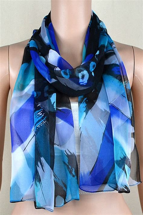 Printed fashion blue silk scarves scarves the spring and | Etsy