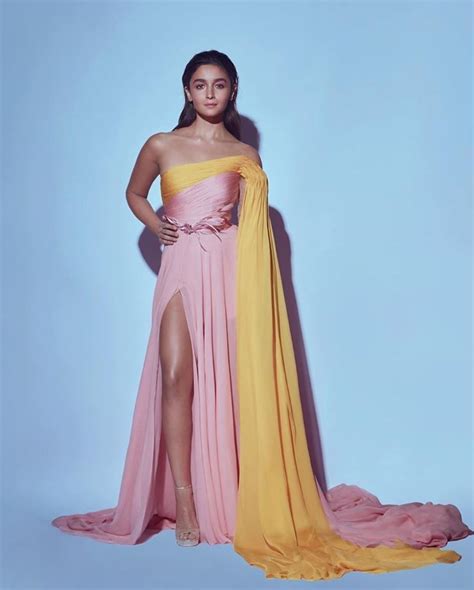 Dazzling Alia Bhatt in a draped Georges HOBEIKA yellow and pink FW19/20 ...