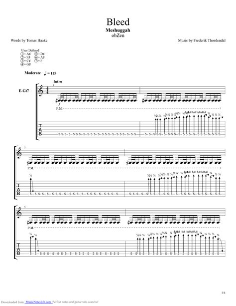 Bleed guitar pro tab by Meshuggah @ musicnoteslib.com