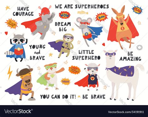 Cute animal superheroes big set Royalty Free Vector Image