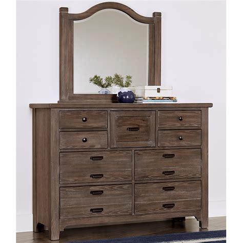 Laurel Mercantile Co. Bungalow Transitional 9 Drawer Master Dresser with Master Arch Mirror ...