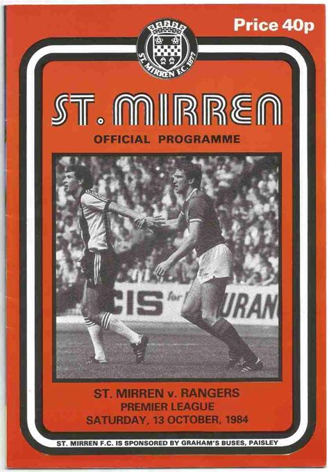 St Mirren v Rangers 13 October 1984 - The Rangers Archives