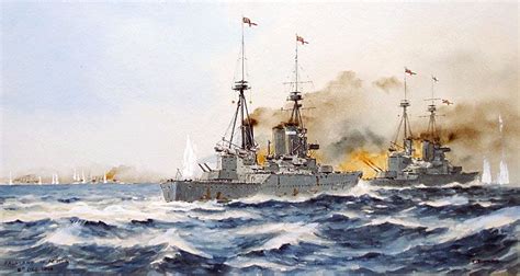 HMS Invincible and Inflexible in action at the beginning of the Battle of the Falkland Islands ...