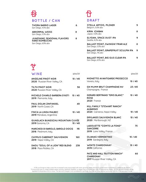 Lumi menu in San Diego, California, USA