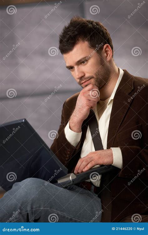 Guy working on laptop stock photo. Image of collar, browsing - 21446220