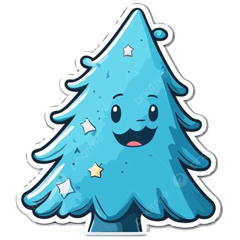 Blue Sticker Of A Happy Cartoon Christmas Tree Vector Clipart, Blue Christmas Tree, Blue ...