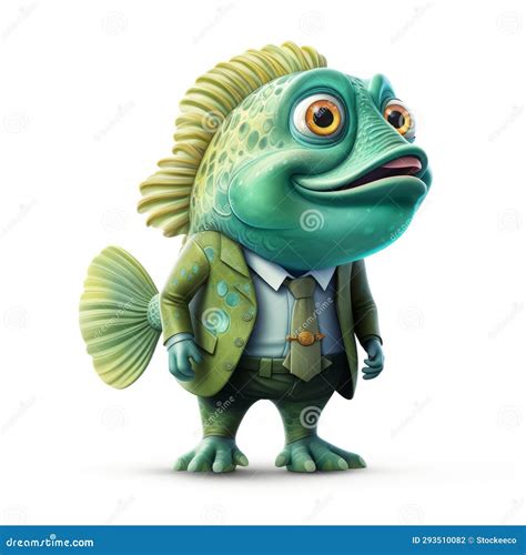 Charming Anthropomorphic Fish in Zbrush Style: Cartoon Character Design Stock Illustration ...