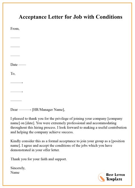 Job Acceptance Letter Template - Format, Sample & Example