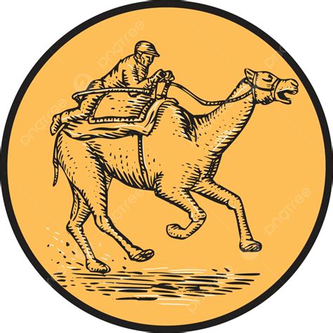Jockey Camel Racing Circle Etching Circle Woodblock Jockey Vector, Circle, Woodblock, Jockey PNG ...