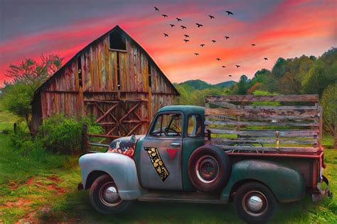 Old Truck at the Barn Watercolors Painting with Logo Photograph by ...