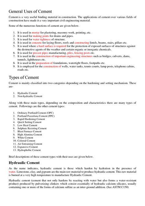 SOLUTION: Types and uses of cement - Studypool