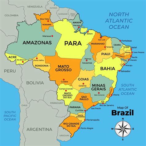 mapa de Brasil con rodeando fronteras 20040700 Vector en Vecteezy