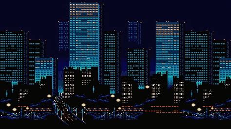 HD wallpaper: Night, The city, Building, Pixels, 8bit, 8 Bit ...