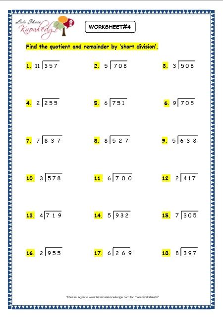 Division Worksheets No Remainders