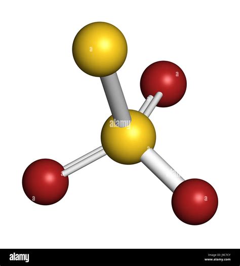 Thiosulfate anion, chemical structure. 3D rendering. Atoms are ...