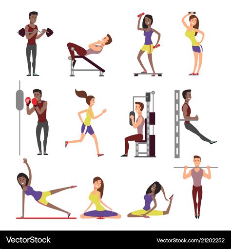 Fitness people cartoon characters set male Vector Image