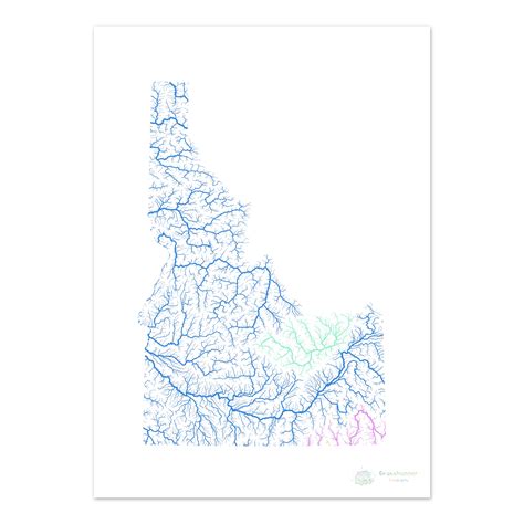 Idaho - River basin map, rainbow on white - Fine Art Print ...