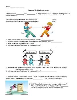 Balanced vs. Unbalanced Forces by Get Science | Teachers Pay Teachers