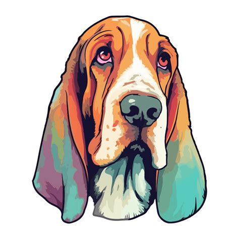 Colorful Basset hound Dog, Basset hound Portrait, Dog Sticker Clip art ...