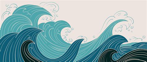 Traditional Japanese wave pattern vector. Luxury hand drawn oriental ocean wave splash line art ...