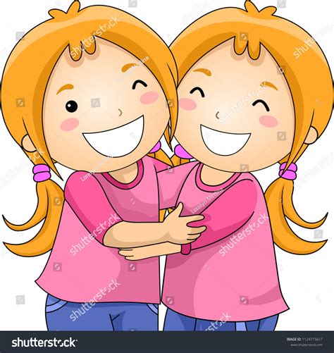 Illustration Twin Girls Hugging Each Other Stock Vector (Royalty Free ...