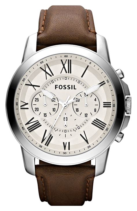 Fossil Men's Chronograph Grant Brown Leather Strap Watch 44mm Fs4735 in ...