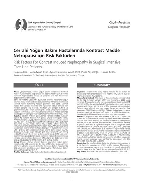 (PDF) Risk Factors For Contrast Induced Nephropathy in Surgical Intensive Care Unit Patients