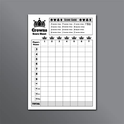 Five Crowns Card Game Score Sheet, Crowns Card Game Score Sheet, 5 Crowns Game Score Sheet ...