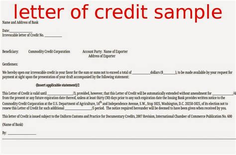 letter of credit sample ~ samples business letters