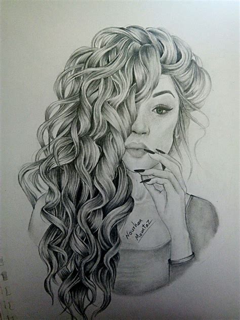 Drawing Curlyhair Art Sketch Pencildrawing Girl Portrait - Magdalena ...