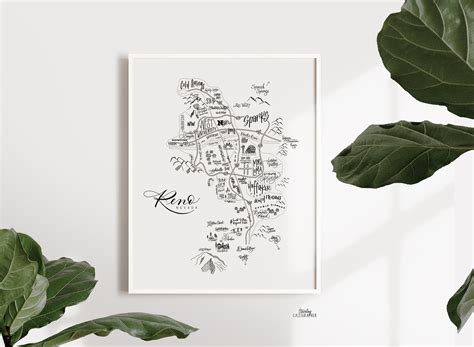 Reno NV Neighborhood Map Print Handlettered Map of Reno | Etsy