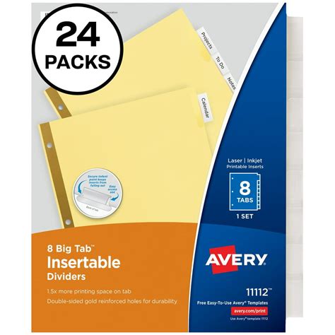 Avery Big Tab Insertable Dividers, 8 Clear Tabs, 24 Set Value Pack ...