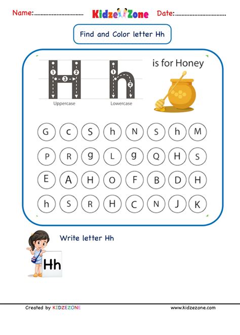 Kindergarten Letter H worksheets - Find and Color - KidzeZone