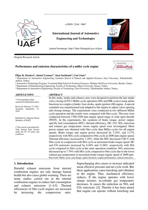 (PDF) Performance and Emission Characteristics of a Miller Cycle Engine