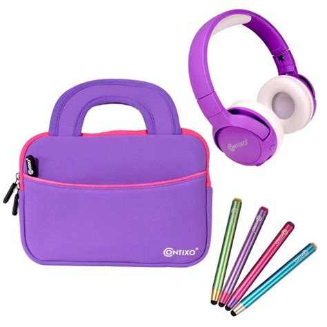 Contixo Kids Tablet Accessories Bundle - Kids Safe 85dB Bluetooth Headphone, 4 Colors Stylus ...