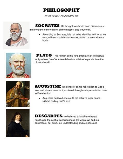 Philosophy 1 - What is Self according to the philosophers below - PHILOSOPHY WHAT IS SELF ...