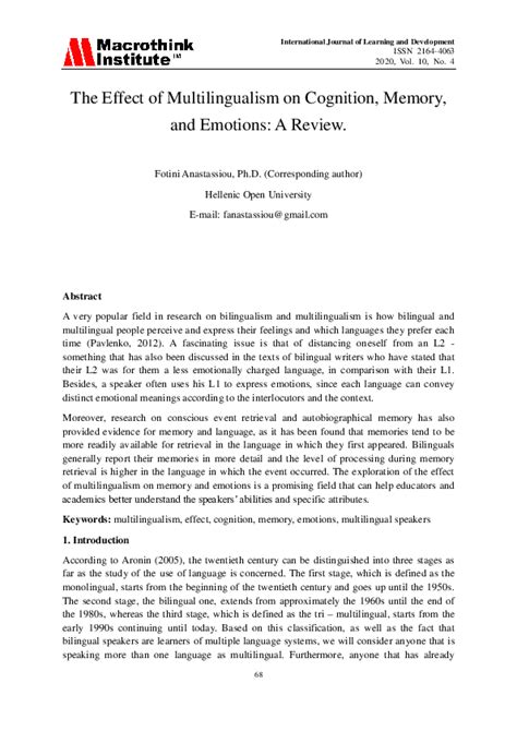 (PDF) The Effect of Multilingualism on Cognition, Memory, and Emotions ...