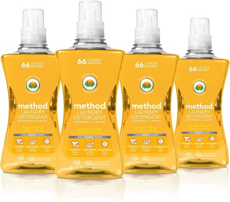 Method Concentrated Laundry Detergent, Ginger Mango, 53.5 Fluid Ounce, 66 Loads (4 Count ...