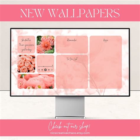 Coral Floral Desktop Organizer Wallpaper Aesthetic Organize Apps Icons & Notes for Focus and ...