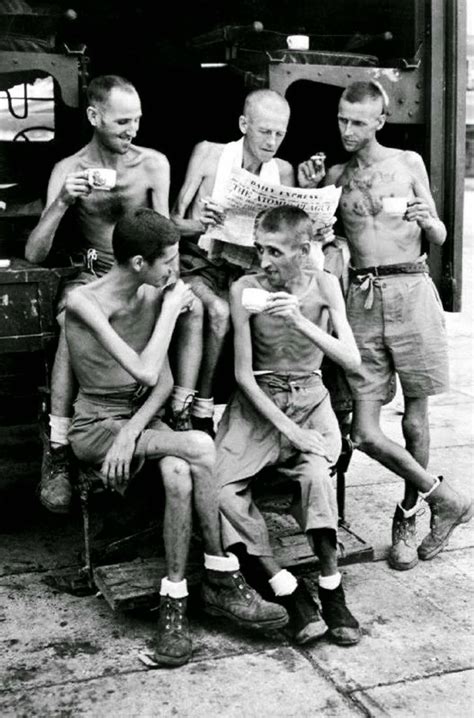 Emaciated British soldiers after their release from Japanese captivity ...