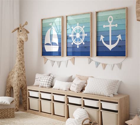 Nautical Nursery Wall Art Ombre Nautical Nursery Decor Blue - Etsy