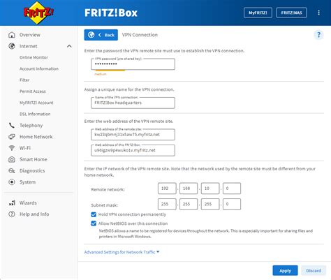 Setting up an IPSec VPN between two FRITZ!Box networks