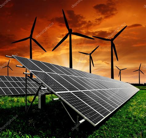 Solar energy panels and wind turbine — Stock Photo © vencav #7934133