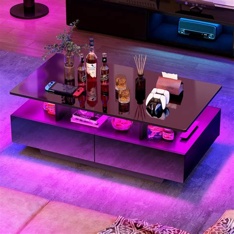 Buy YITAHOME LED Coffee Table with Storage, High Glossy LED Coffee Tables for Living Room, Small ...