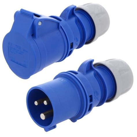 16 Amp 240v Site Trailing Plug & Socket 230v 16a 3 Pin PCE 240 Volt Blue Hook Up - Dynatex