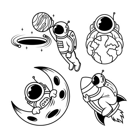 Set of Minimalist Tattoo Astronaut Illustration 12717197 Vector Art at Vecteezy