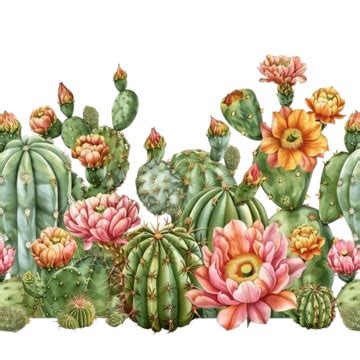 Cacti Flower Seamless Border, Cactus, Succulent, Cacti PNG Transparent Image and Clipart for ...