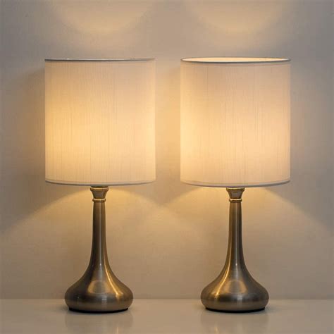 Set of 2 - Modern Nightstand Lamps with Metal Base and White Fabric ...